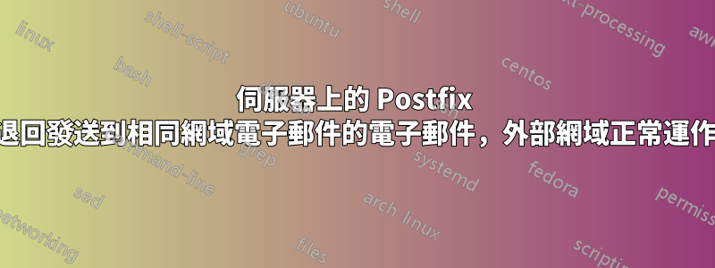 伺服器上的 Postfix 退回發送到相同網域電子郵件的電子郵件，外部網域正常運作