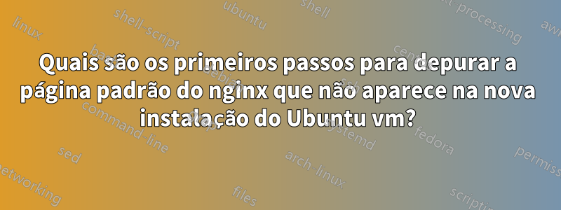 Quais são os primeiros passos para depurar a página padrão do nginx que não aparece na nova instalação do Ubuntu vm?