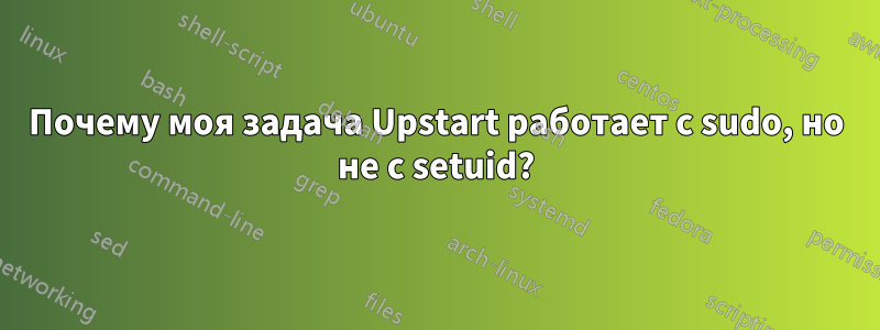 Почему моя задача Upstart работает с sudo, но не с setuid?