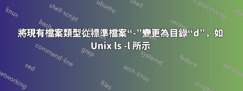 將現有檔案類型從標準檔案“-”變更為目錄“d”，如 Unix ls -l 所示