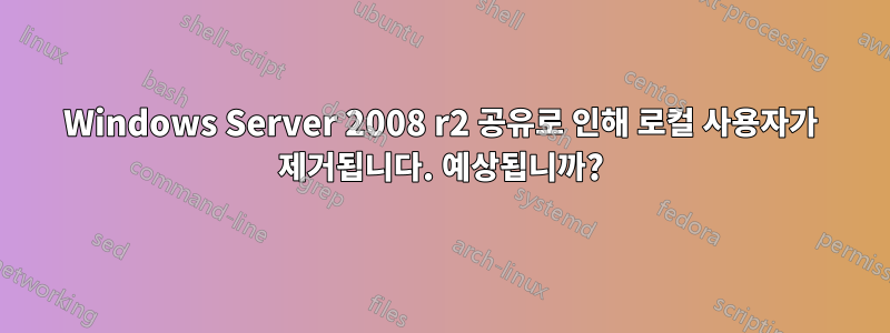 Windows Server 2008 r2 공유로 인해 로컬 사용자가 제거됩니다. 예상됩니까?