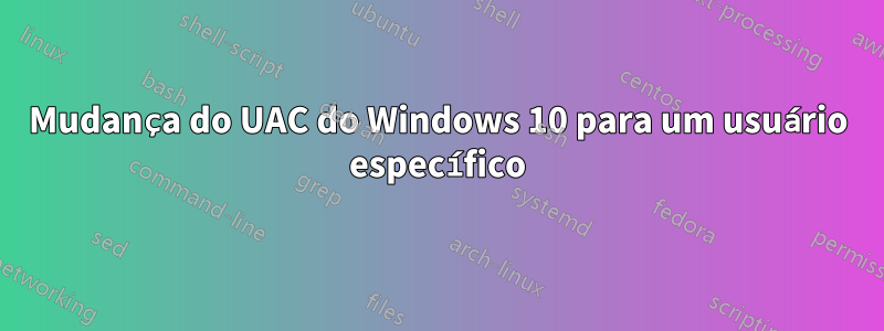 Mudança do UAC do Windows 10 para um usuário específico