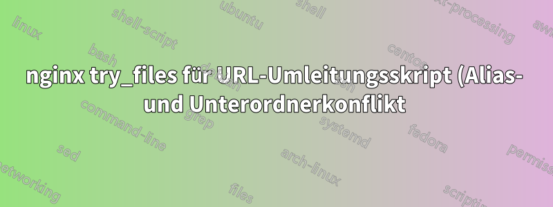 nginx try_files für URL-Umleitungsskript (Alias- und Unterordnerkonflikt)