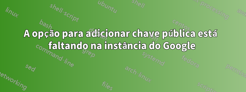 A opção para adicionar chave pública está faltando na instância do Google