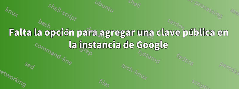 Falta la opción para agregar una clave pública en la instancia de Google