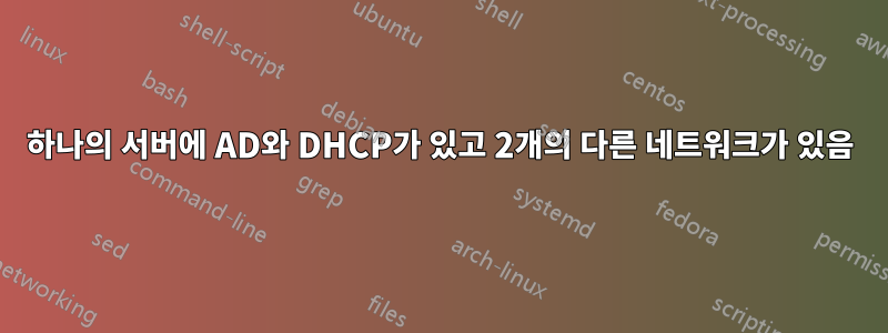 하나의 서버에 AD와 DHCP가 있고 2개의 다른 네트워크가 있음