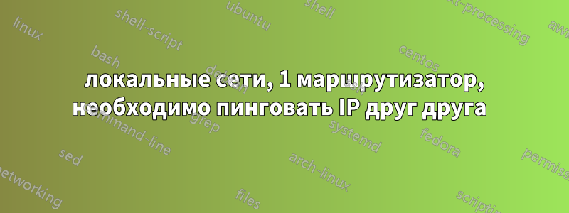 2 локальные сети, 1 маршрутизатор, необходимо пинговать IP друг друга 