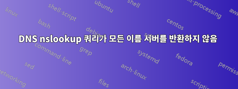 DNS nslookup 쿼리가 모든 이름 서버를 반환하지 않음