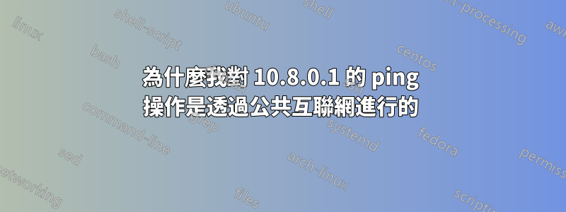 為什麼我對 10.8.0.1 的 ping 操作是透過公共互聯網進行的