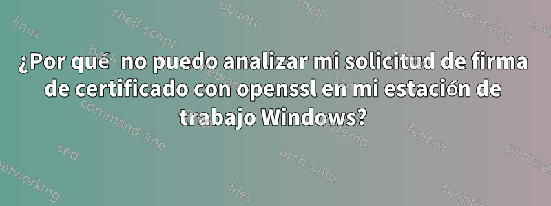 ¿Por qué no puedo analizar mi solicitud de firma de certificado con openssl en mi estación de trabajo Windows?