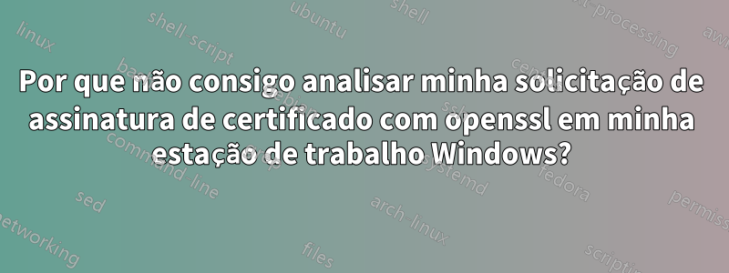 Por que não consigo analisar minha solicitação de assinatura de certificado com openssl em minha estação de trabalho Windows?
