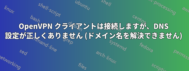 OpenVPN クライアントは接続しますが、DNS 設定が正しくありません (ドメイン名を解決できません)