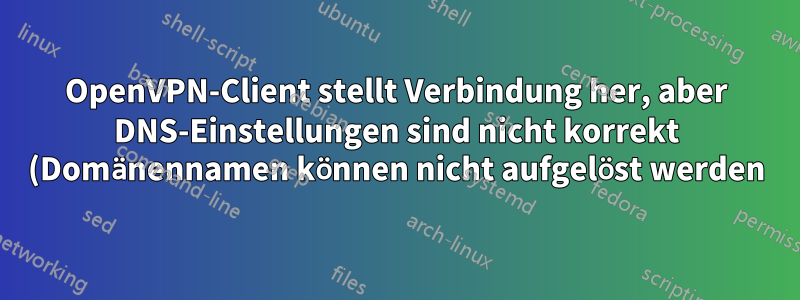 OpenVPN-Client stellt Verbindung her, aber DNS-Einstellungen sind nicht korrekt (Domänennamen können nicht aufgelöst werden)