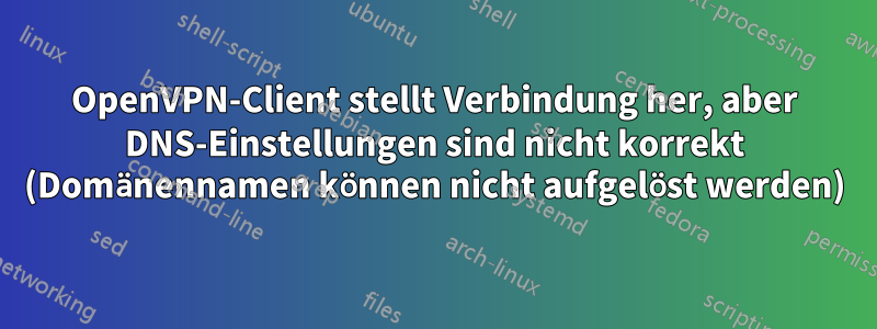 OpenVPN-Client stellt Verbindung her, aber DNS-Einstellungen sind nicht korrekt (Domänennamen können nicht aufgelöst werden)