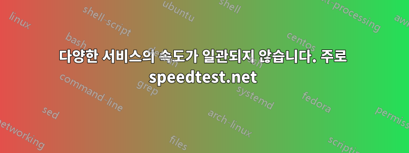 다양한 서비스의 속도가 일관되지 않습니다. 주로 speedtest.net