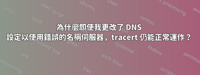 為什麼即使我更改了 DNS 設定以使用錯誤的名稱伺服器，tracert 仍能正常運作？