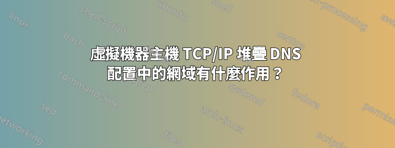 虛擬機器主機 TCP/IP 堆疊 DNS 配置中的網域有什麼作用？