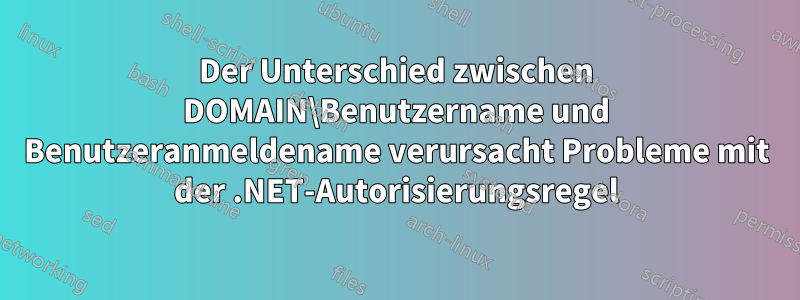 Der Unterschied zwischen DOMAIN\Benutzername und Benutzeranmeldename verursacht Probleme mit der .NET-Autorisierungsregel