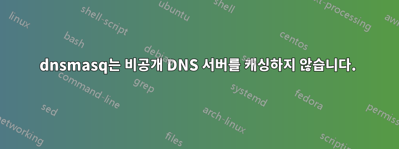 dnsmasq는 비공개 DNS 서버를 캐싱하지 않습니다.