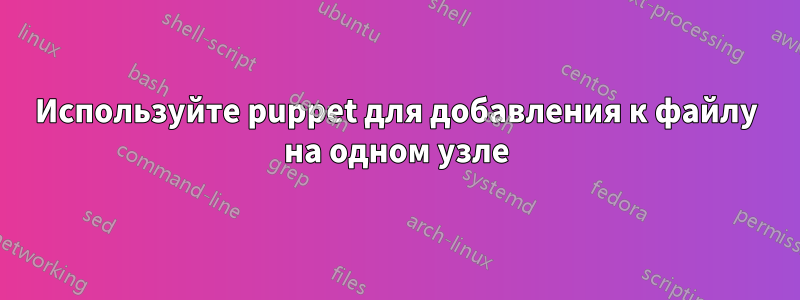 Используйте puppet для добавления к файлу на одном узле