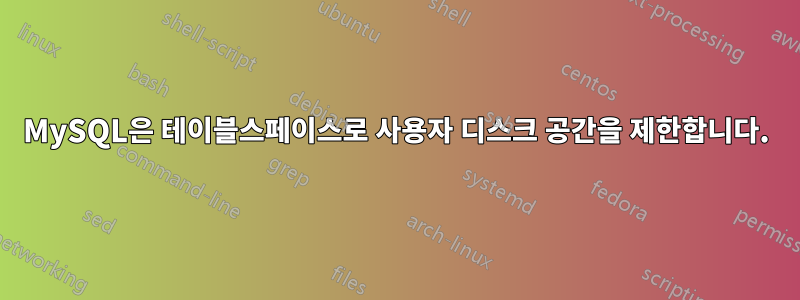 MySQL은 테이블스페이스로 사용자 디스크 공간을 제한합니다.