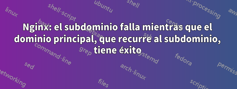 Nginx: el subdominio falla mientras que el dominio principal, que recurre al subdominio, tiene éxito