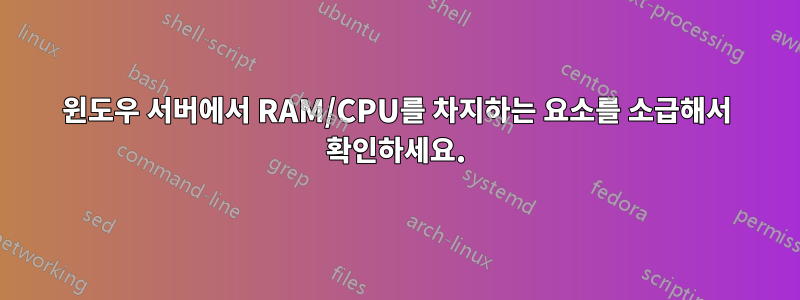 윈도우 서버에서 RAM/CPU를 차지하는 요소를 소급해서 확인하세요.