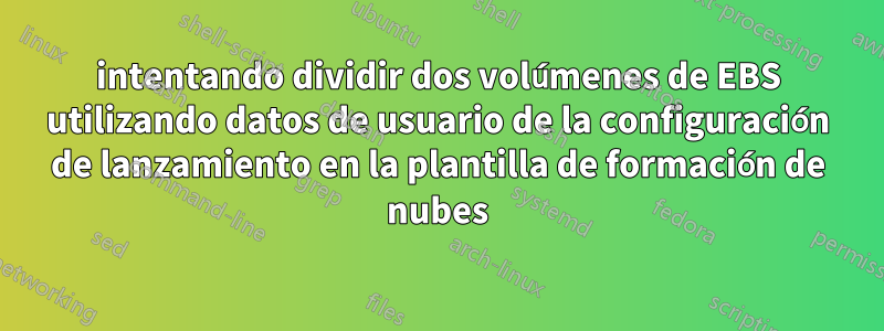intentando dividir dos volúmenes de EBS utilizando datos de usuario de la configuración de lanzamiento en la plantilla de formación de nubes
