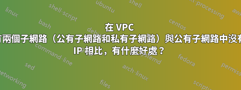 在 VPC 中擁有兩個子網路（公有子網路和私有子網路）與公有子網路中沒有公有 IP 相比，有什麼好處？