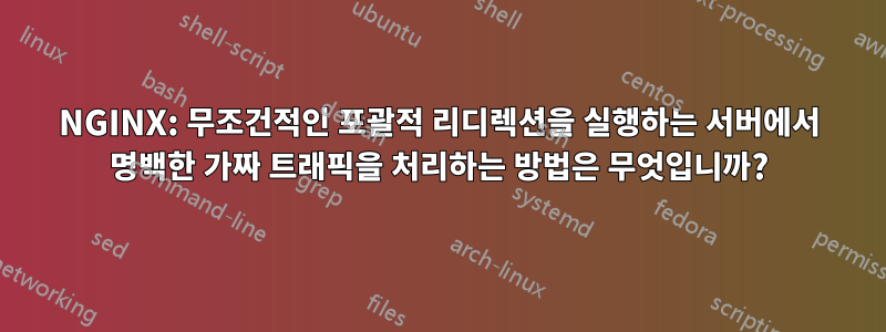 NGINX: 무조건적인 포괄적 리디렉션을 실행하는 서버에서 명백한 가짜 트래픽을 처리하는 방법은 무엇입니까?