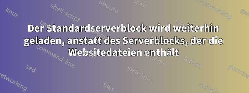 Der Standardserverblock wird weiterhin geladen, anstatt des Serverblocks, der die Websitedateien enthält