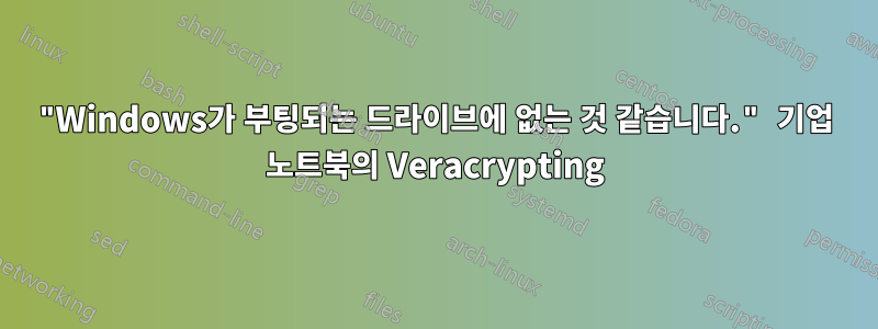 "Windows가 부팅되는 드라이브에 없는 것 같습니다." 기업 노트북의 Veracrypting