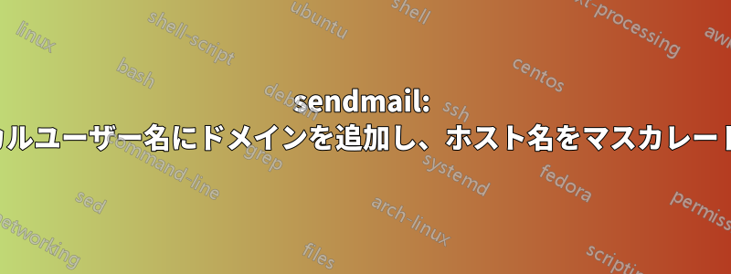 sendmail: ローカルユーザー名にドメインを追加し、ホスト名をマスカレードする