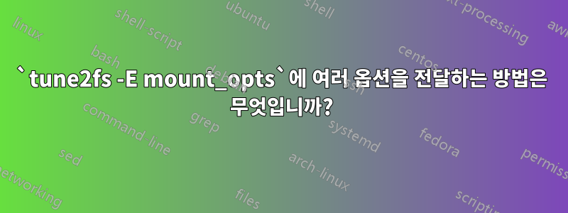 `tune2fs -E mount_opts`에 여러 옵션을 전달하는 방법은 무엇입니까?