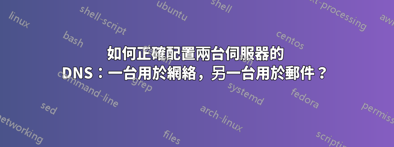 如何正確配置兩台伺服器的 DNS：一台用於網絡，另一台用於郵件？