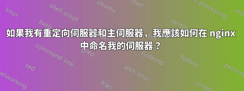 如果我有重定向伺服器和主伺服器，我應該如何在 nginx 中命名我的伺服器？