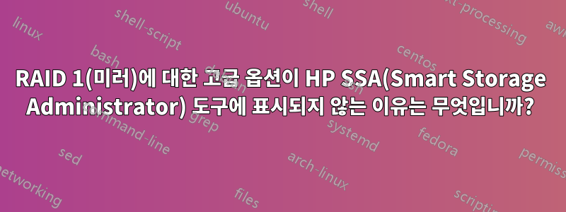 RAID 1(미러)에 대한 고급 옵션이 HP SSA(Smart Storage Administrator) 도구에 표시되지 않는 이유는 무엇입니까?