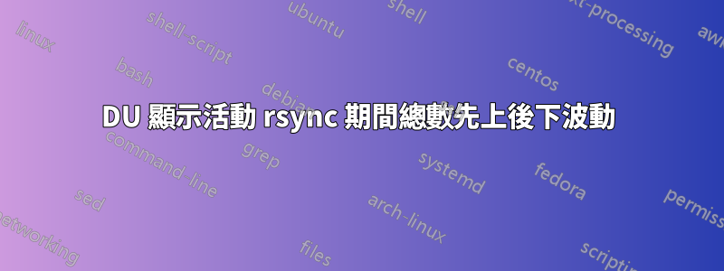 DU 顯示活動 rsync 期間總數先上後下波動
