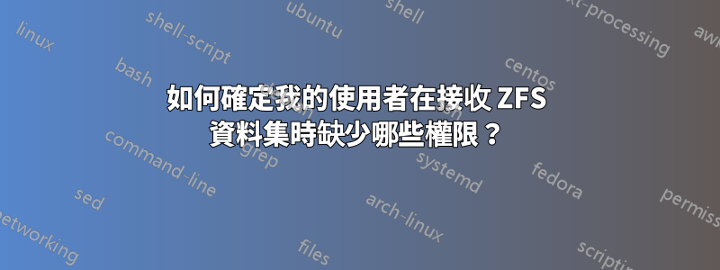 如何確定我的使用者在接收 ZFS 資料集時缺少哪些權限？