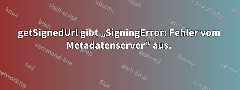 getSignedUrl gibt „SigningError: Fehler vom Metadatenserver“ aus.