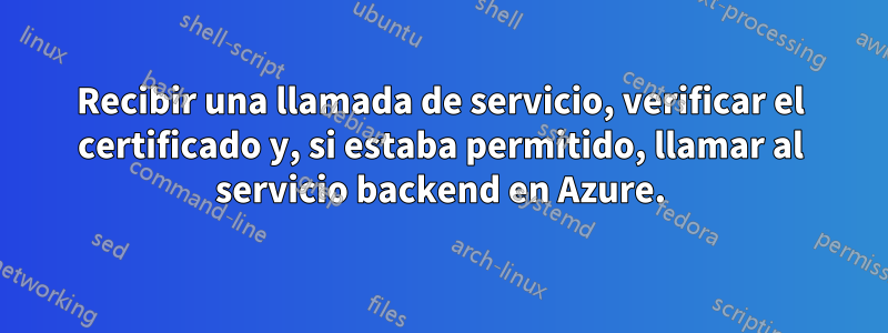 Recibir una llamada de servicio, verificar el certificado y, si estaba permitido, llamar al servicio backend en Azure.