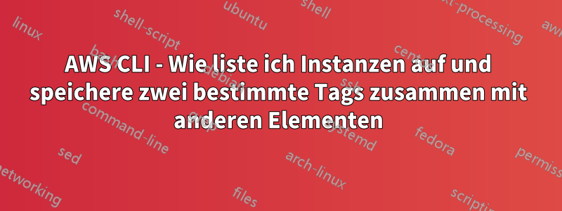AWS CLI - Wie liste ich Instanzen auf und speichere zwei bestimmte Tags zusammen mit anderen Elementen