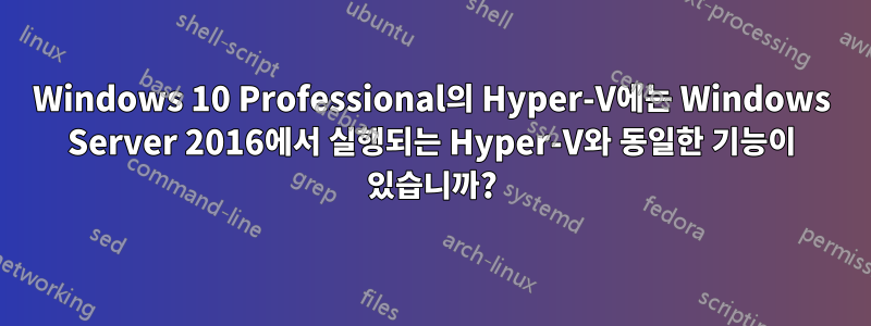 Windows 10 Professional의 Hyper-V에는 Windows Server 2016에서 실행되는 Hyper-V와 동일한 기능이 있습니까?