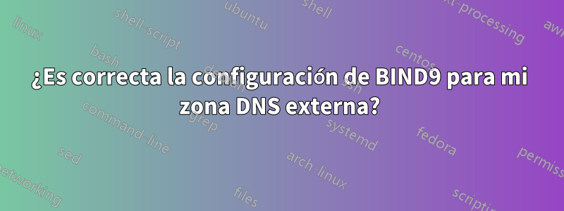 ¿Es correcta la configuración de BIND9 para mi zona DNS externa?