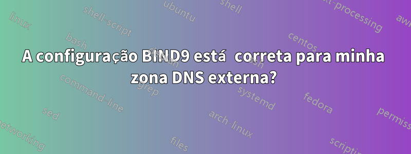 A configuração BIND9 está correta para minha zona DNS externa?