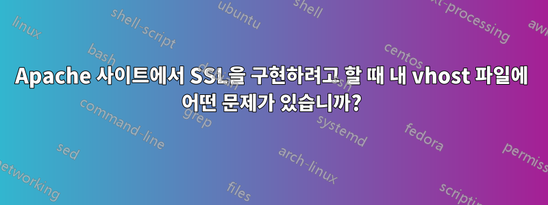 Apache 사이트에서 SSL을 구현하려고 할 때 내 vhost 파일에 어떤 문제가 있습니까?