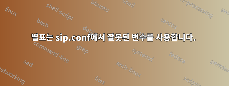 별표는 sip.conf에서 잘못된 변수를 사용합니다.