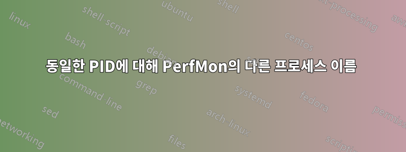 동일한 PID에 대해 PerfMon의 다른 프로세스 이름