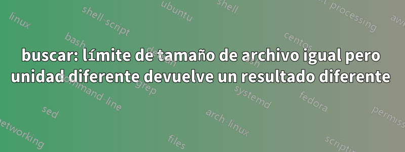 buscar: límite de tamaño de archivo igual pero unidad diferente devuelve un resultado diferente