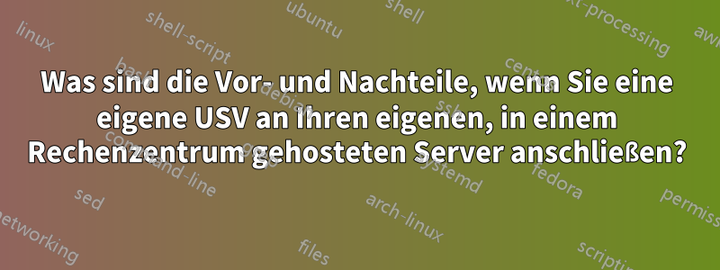 Was sind die Vor- und Nachteile, wenn Sie eine eigene USV an Ihren eigenen, in einem Rechenzentrum gehosteten Server anschließen?